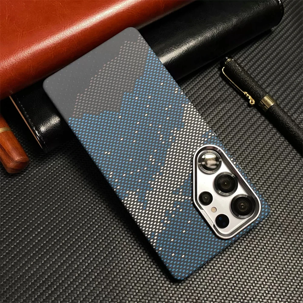 

For Samsung Galaxy S25 S24 S23 Ultra 3D Carbon Fiber Relief Texture MagSafe Case Wireless Charging Alloy Lens Frosted Hard Cover