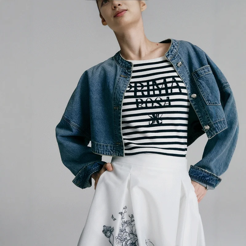 カジュアルレトロショートデニムジャケットレディースファッション春オープンスプリングOBZ*25オールマッチルーズジーンズアウター5680