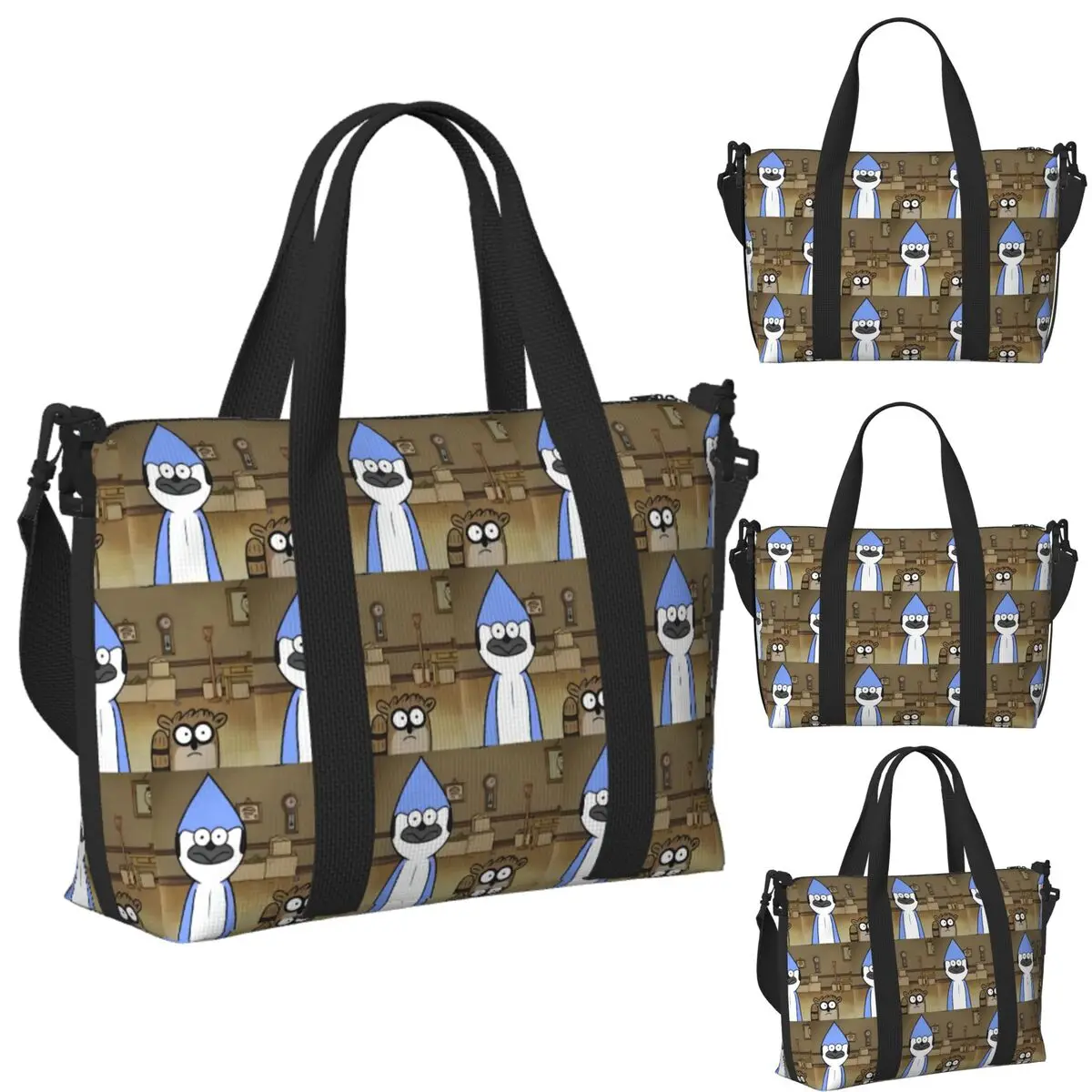 

Custom Mordecai And Rigby Beach Travel Bag Large Capacity Tote Bags for Gym Sport Women Shopping Duffle Shoulder Bag