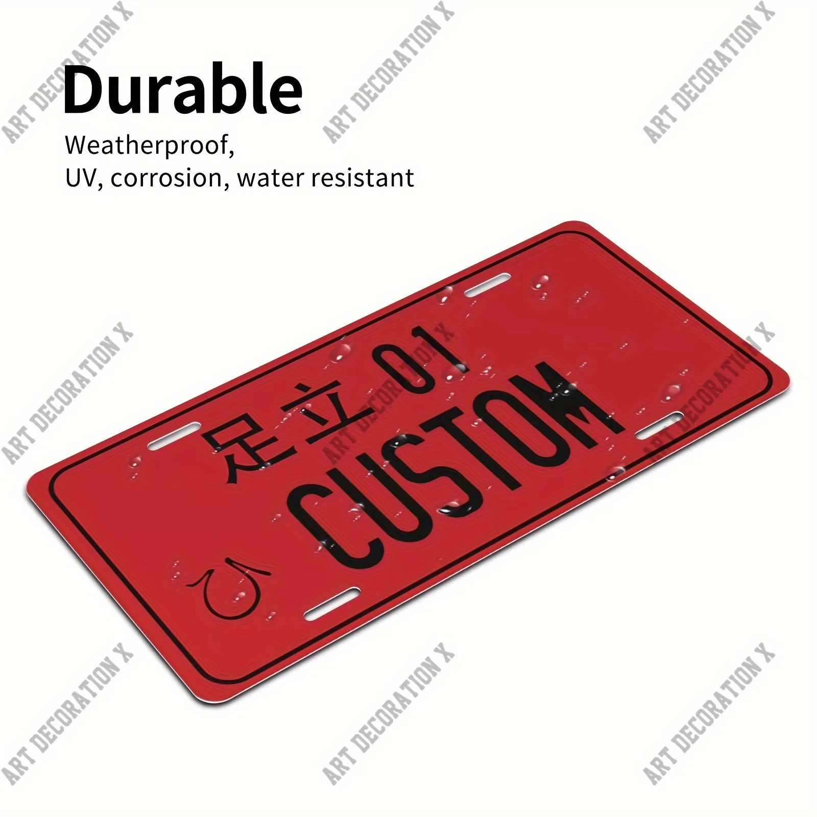 Customizable Red Aluminum License Plate with Japanese Text & Cat - JDM Retro Style, for Home, Bar, Cafe, Garage Decor - Fit, es