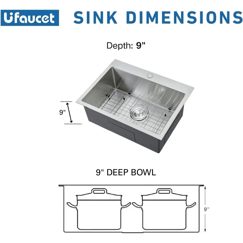 Pia de Cozinha de Embutir de Aço Inoxidável de 20 Polegadas com Cuba Única, Níquel Escovado Calibre 16 para RV e Preparação de Bar Externo