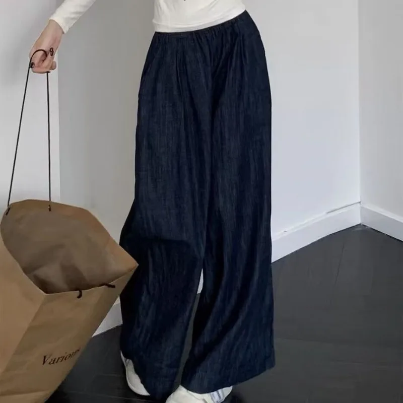 Solto retro calças de perna larga jeans de cintura alta primavera e outono feminino em linha reta até o chão calças compridas