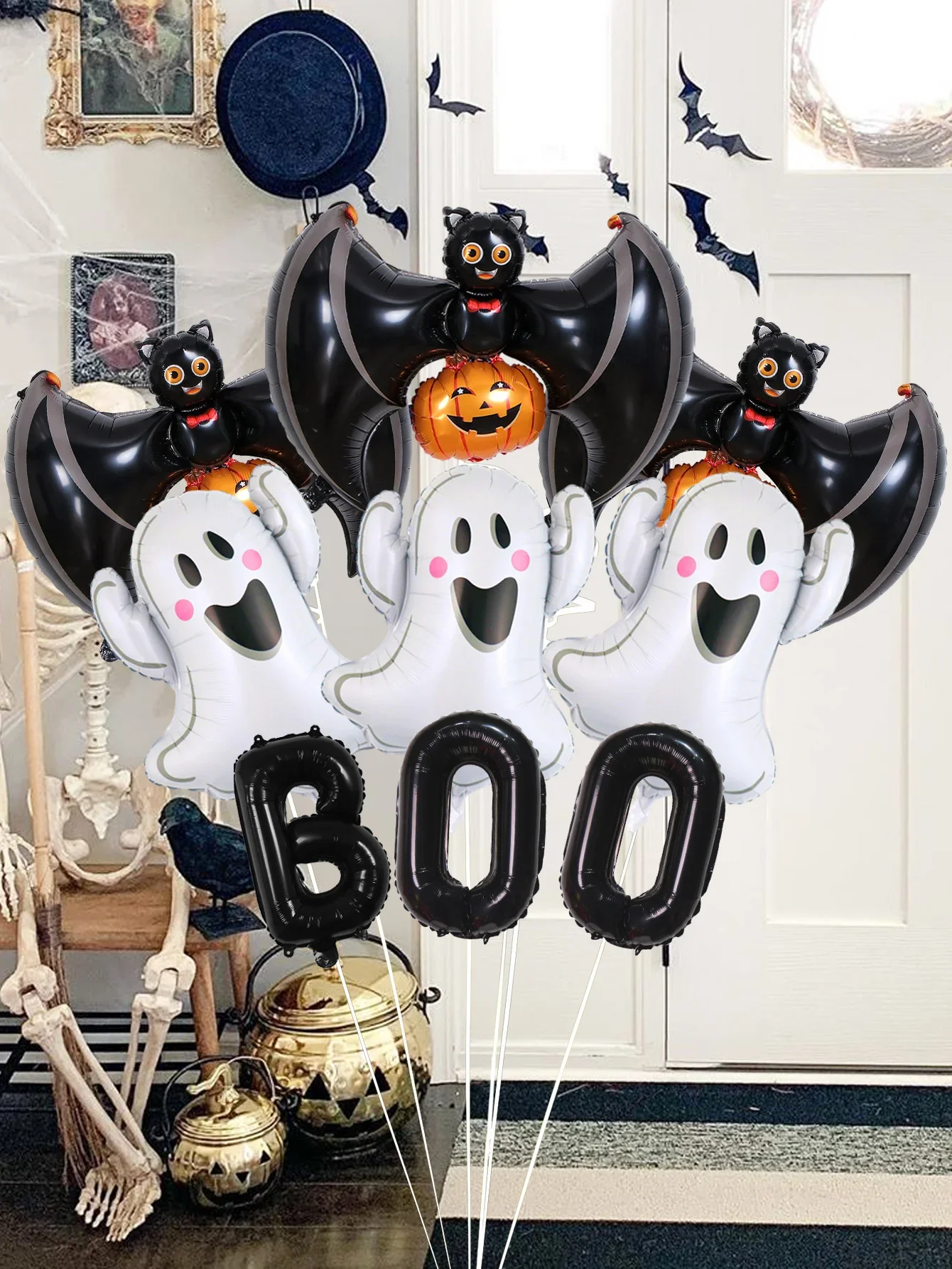 مجموعة بالونات الهالوين مكونة من 2/9 قطع، بما في ذلك بالونات الألومنيوم الشبح واليقطين والخفافيش، مجموعة بالونات بو الممتعة للهالوين مقاس 16 بوصة.