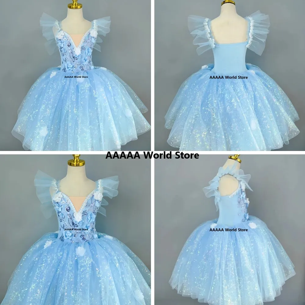 

Girls Ballet Tutu Dress Sequin Flower Leotard Long Skirt Princess Cosplay Dance Performance Costume