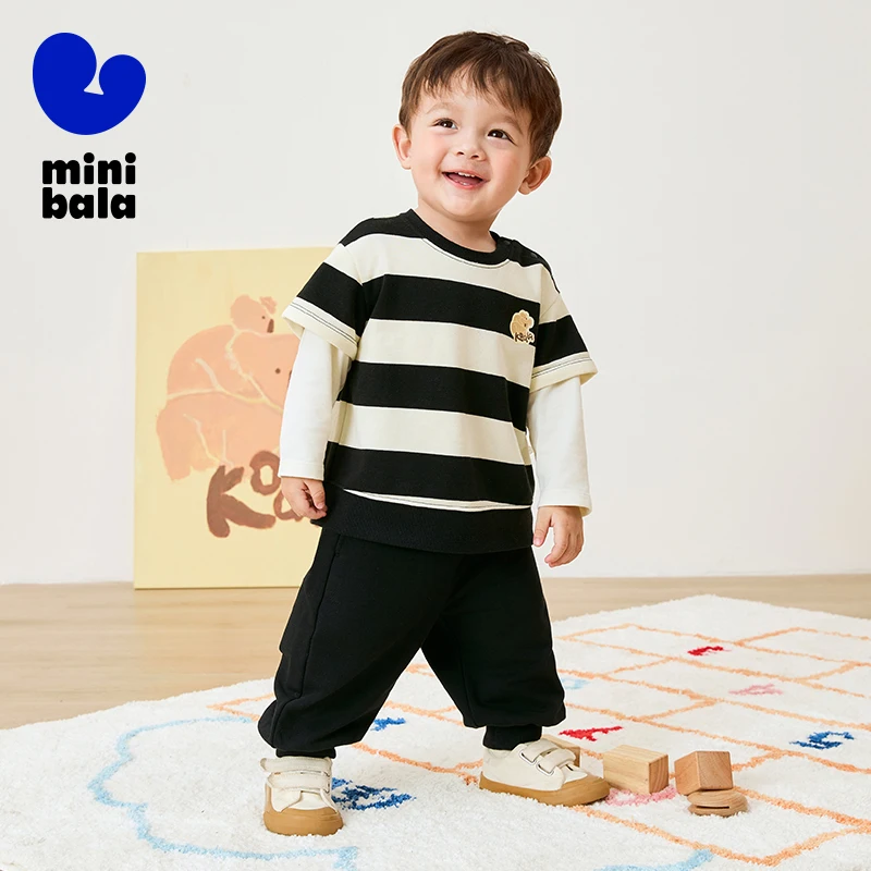 Mini Bala Langarm-Set für Jungen und Mädchen. Trendiges, süßes zweiteiliges Faux-Hoodie- und lange Hose, zweiteiliges Set