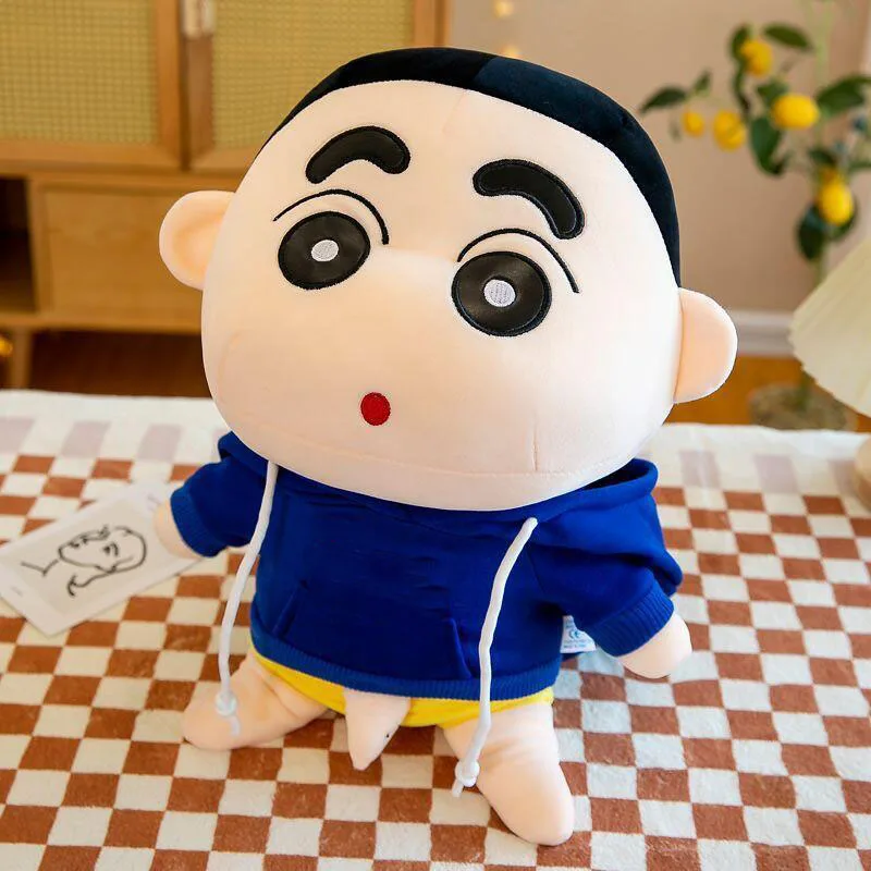 Cartoon Crayon Shinchan Hoodie Outfit Plush Toy Lovely Stuffed Doll Room Decor Fashion Ornament Sweet Birthday Present