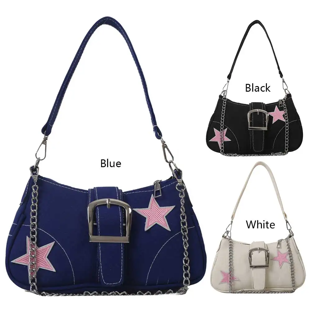 Bolsa de ombro crescente casual para mulheres, bolsa versátil com lona, axila tiracolo, bolsa para namoro diário, corrente de estrelas