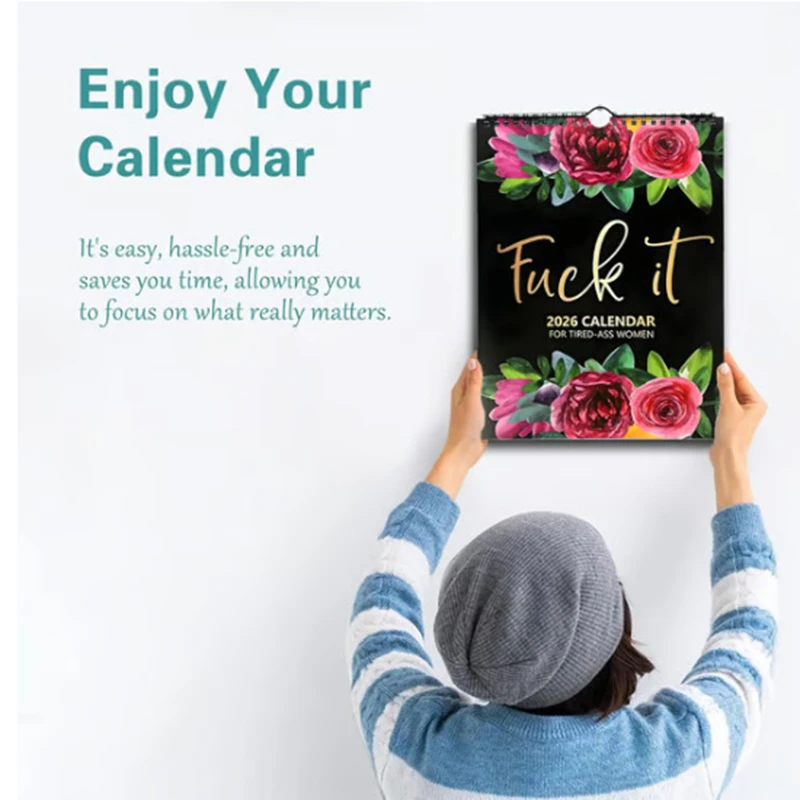 Calendrier mural 2026 pour femmes, mot de cul fatigué, Version anglaise pour décoration de bureau et de maison
