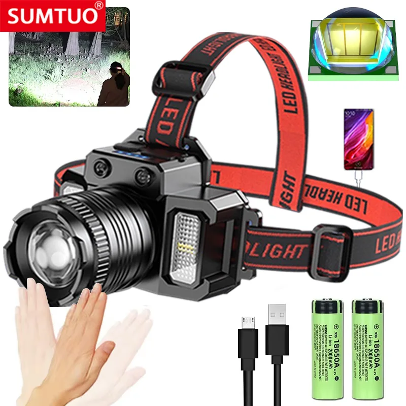 

Usb Rechargeable Headlamp Super Bright Head Lamp Motion Sensor Headlight 5 Lighting Modes Zoomable Head Lights Forehead Light