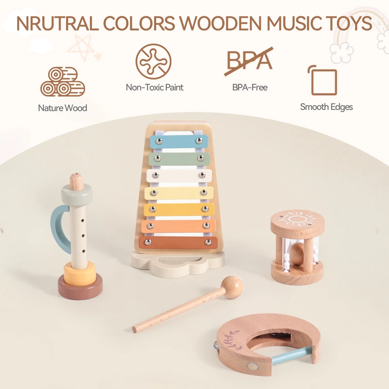 Wooden Montessori Musical Instruments Baby Music Enlightenment Educational Toys Newborn Xylophone Suona Rattle Ringing Toy Gift