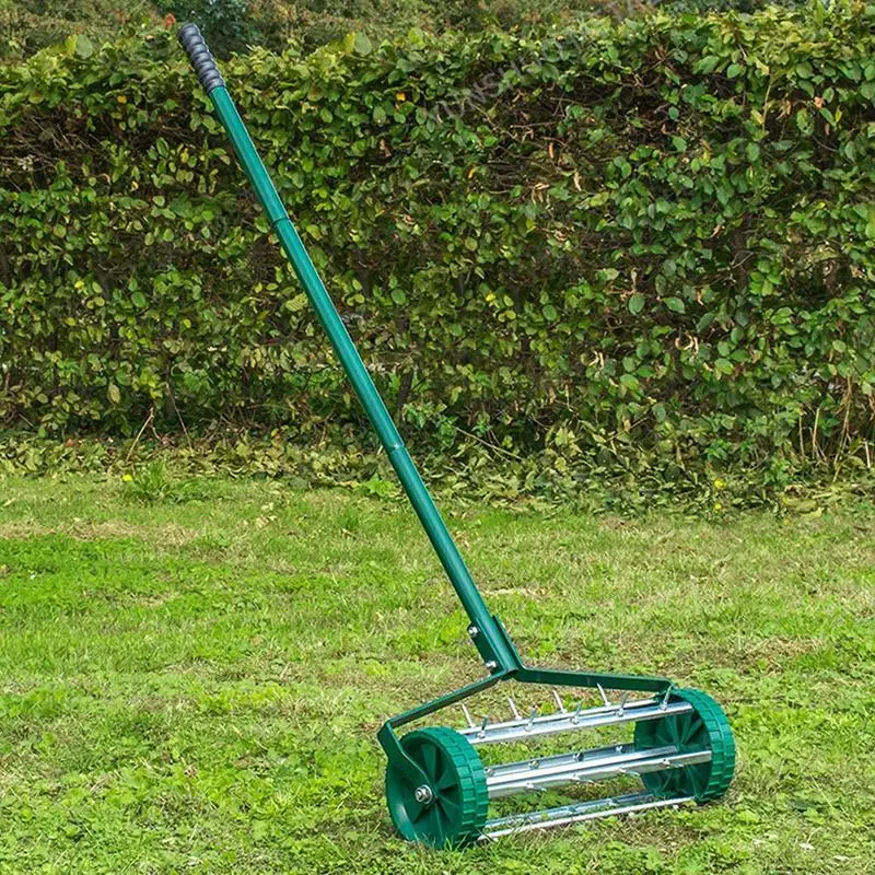 Garden Rolling Lawn Aerator, 45cm/53cm Manual Grass Spikes Roller With 130cm Detachable Handle, Heavy Duty Steel Rotary Push