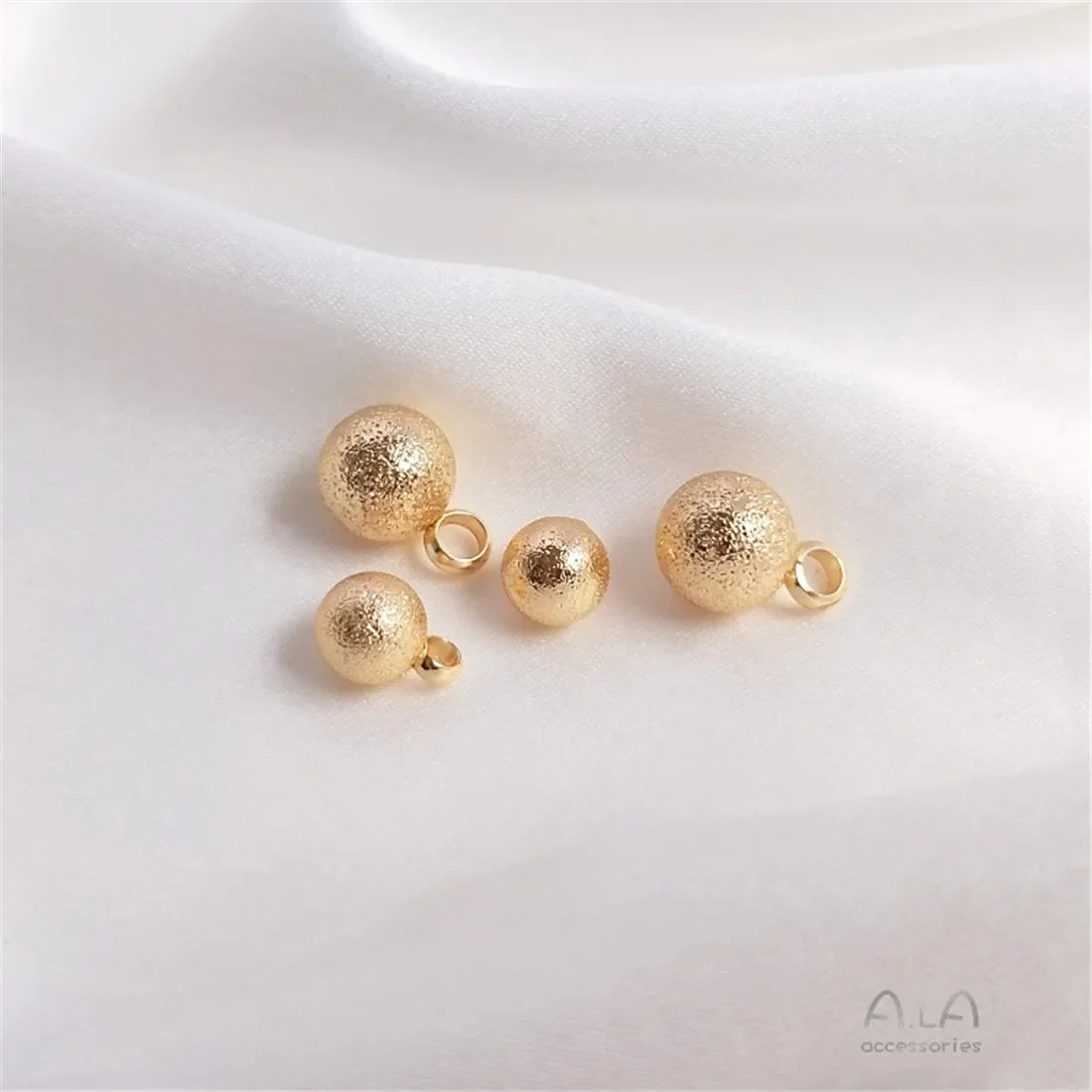 14K Gold Sparkling Sand Small Hanging Beads, Frosted Round Bead, DIY Bracelet, Necklace, Earring  Pendant Charm Accessories