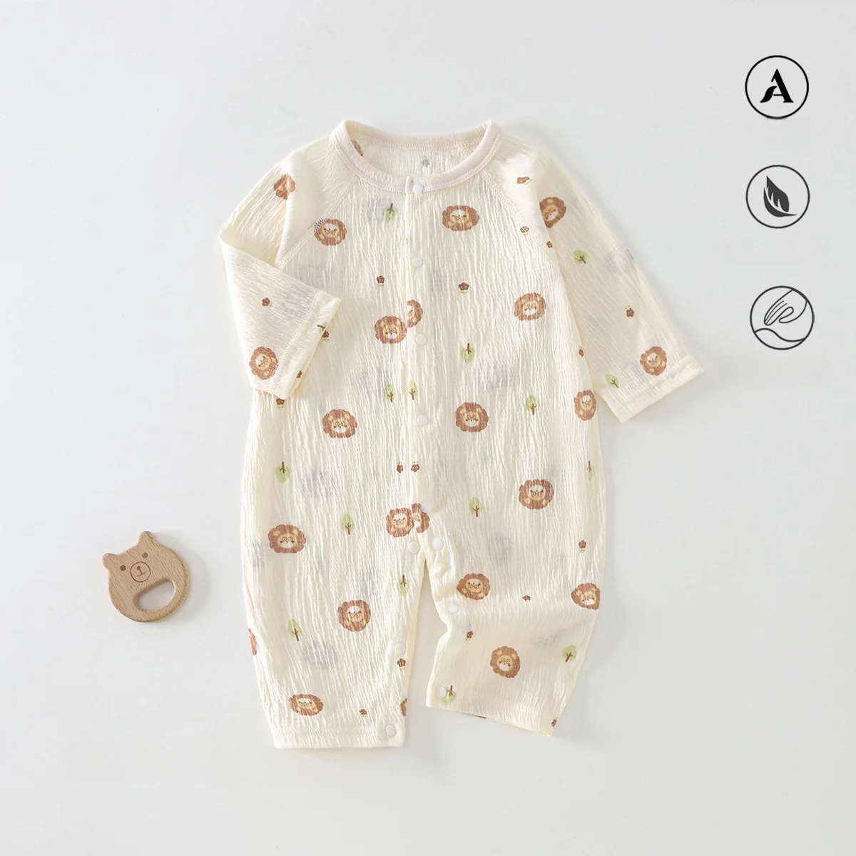 0-24M Infant Boys Cartoon Lion Long Sleeve Romper Air Conditioner Breathable Baby Jumpsuit Toddler Onesie Daily Clothes