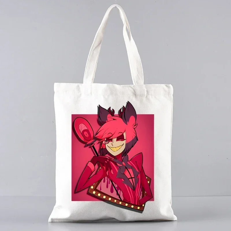 Hazbin Hotels Alastor حقيبة كتف قماشية مخصصة حقيبة يد للسيدات حقيبة حمل عادية سعة كبيرة حقيبة تسوق قابلة لإعادة الاستخدام