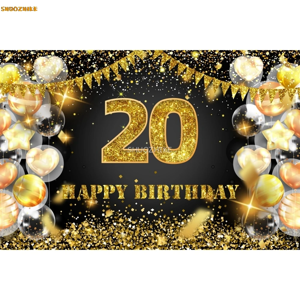 Happy Birthday Background Black Gold 30 40 50th Birthday Party Decoration Adult Anniversary Thirty Forty Birthday Background