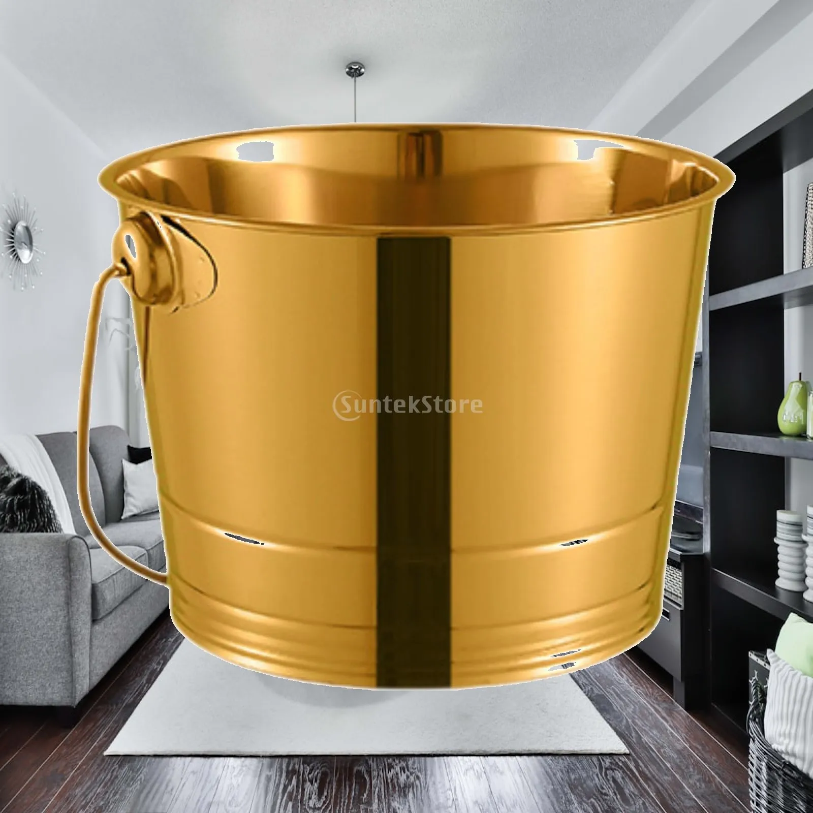 Stainless Steel Ice Bucket with Handle for Champagne Beer Wine Drinks Party Portable Beverage Chilling Container Cooler