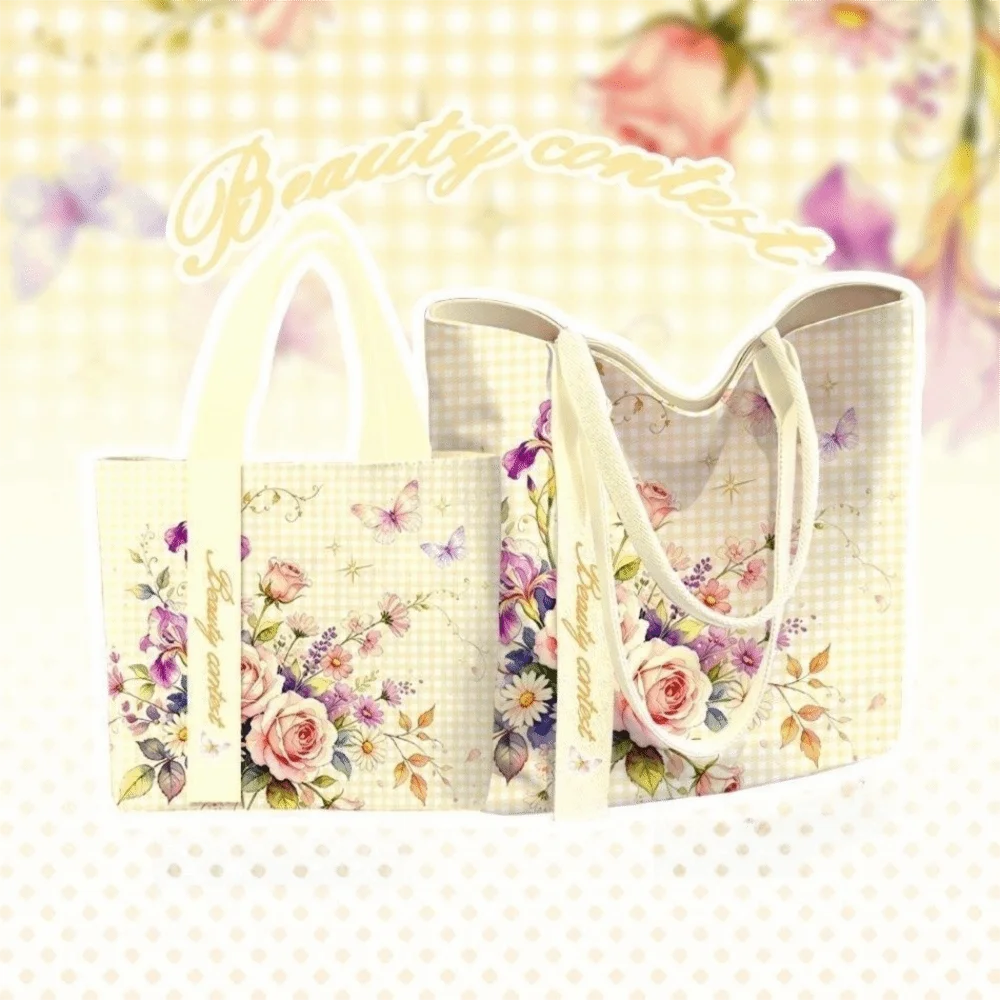 Casual Floral Canvas Tote Bag Reusable Large Capacity Commute Handbag Lightweight Shopping Bag Daily Commute