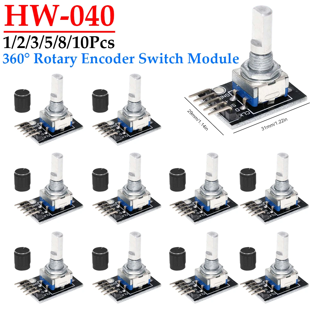 1-10Pcs HW-040 360 Degrees Rotary Encoder Switch Module 5V Rotary Encoder Module with Knob Cap Brick Sensor Development Board