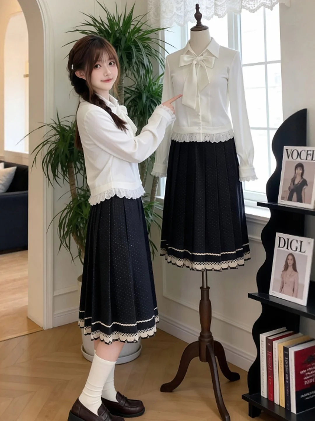 

Unique Faionable Women's Outfit irt Skirt Set Youthful Spring 2026 Comfortable Cotton Long Sve Button Closure