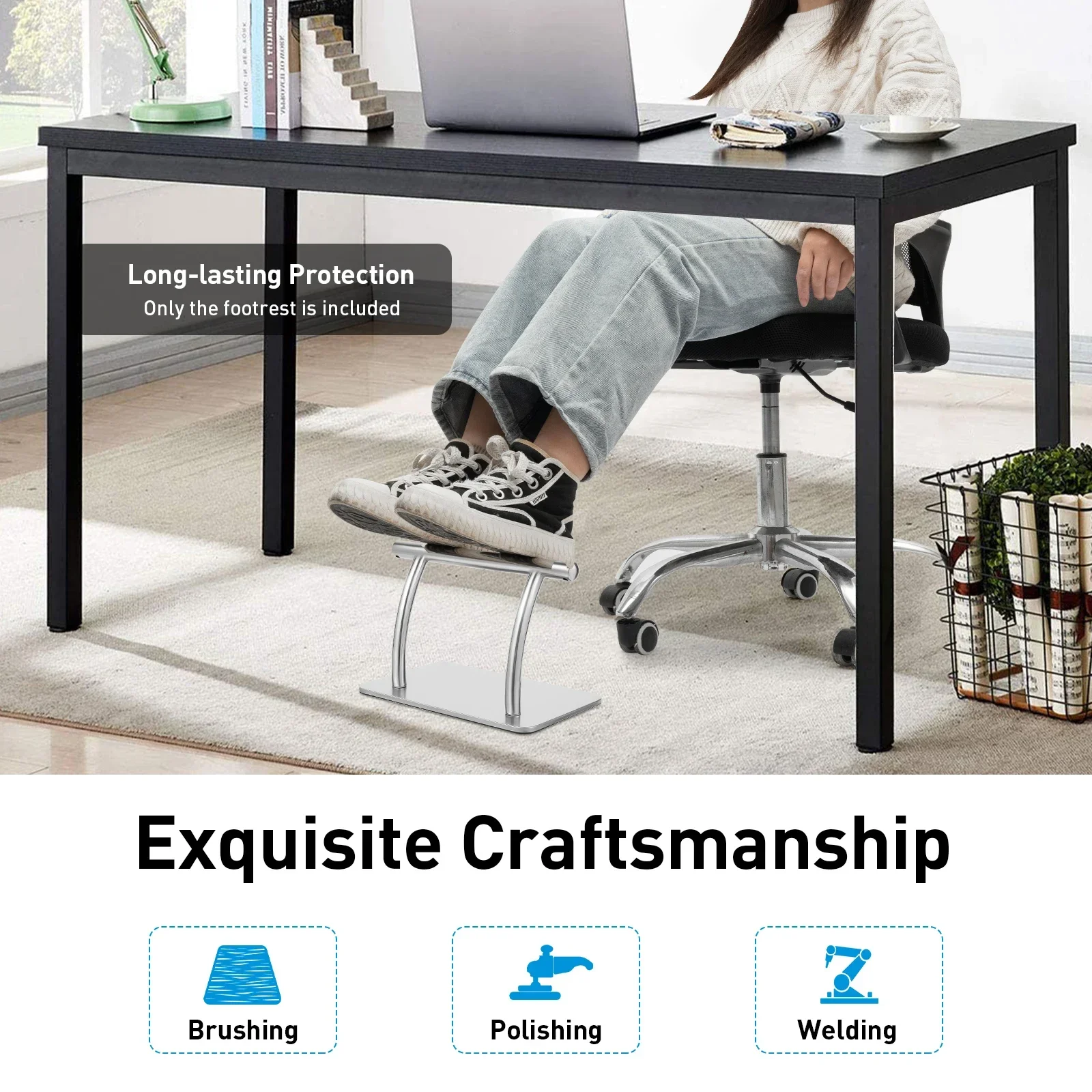 مسند قدم من الفولاذ المقاوم للصدأ للمكتب تحت المكتب في العمل، مسند قدم لكرسي الحلاقة، مسند قدم تحت المكتب لصالون الحلاقة في المكتب المنزلي