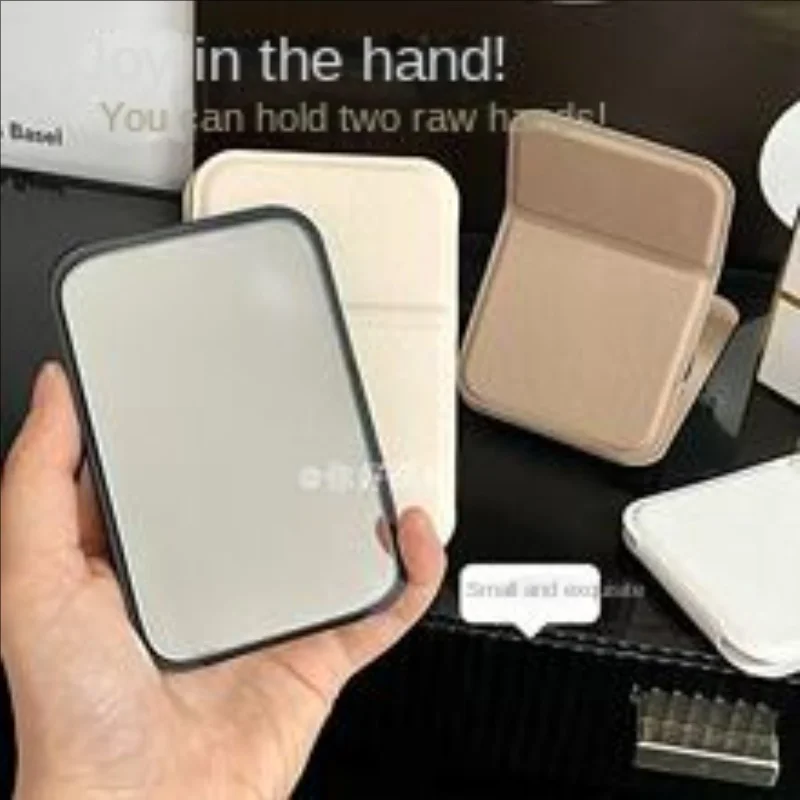 Składane lusterko do makijażu Przenośne lusterko kosmetyczne podróżne Powierzchnia odblaskowa HD Estetyczna rama PU Kompaktowe lusterko kosmetyczne