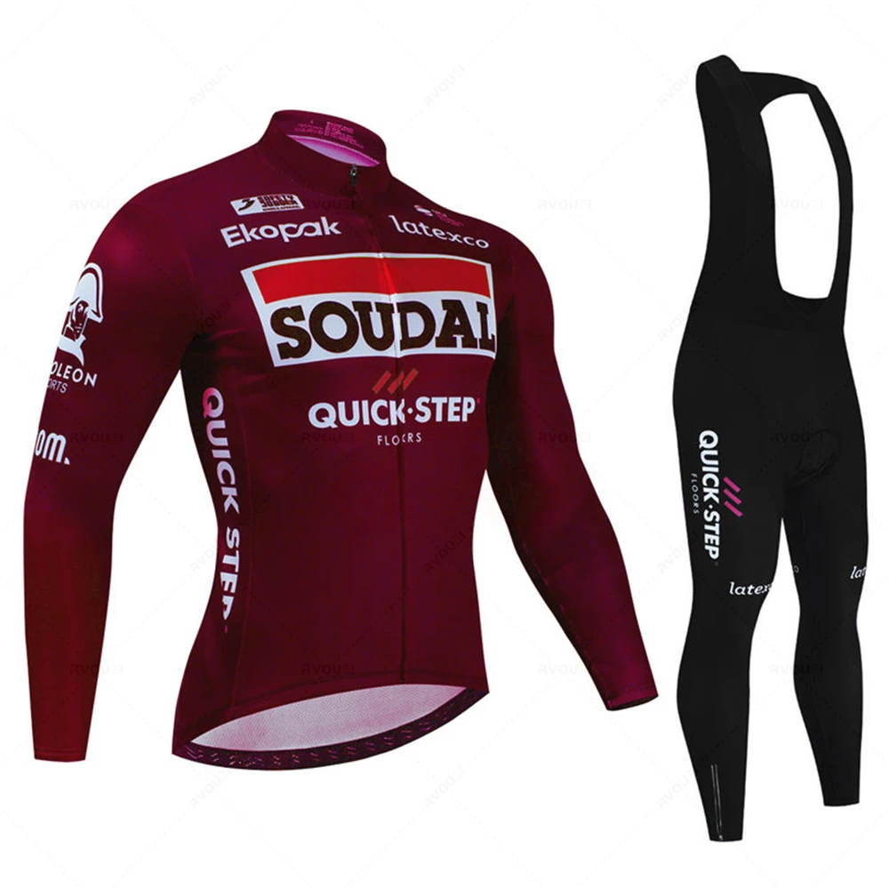 Soudal Quick Step Autumn Cycling Clothing Long Sleeve Jersey Bike Uniform Bicycle Set Clothes Maillot Ropa Ciclismo Wear Hombre