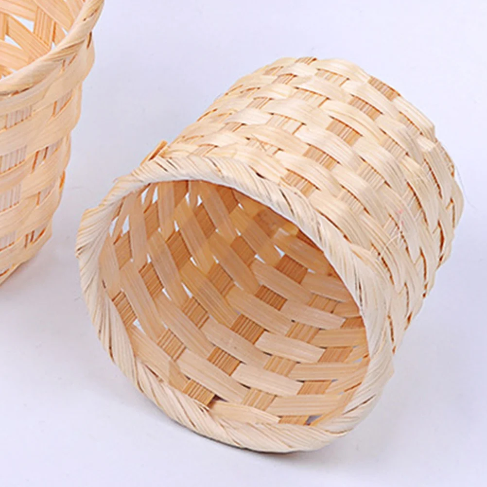 

8 Pcs Bamboo Wood Woven Baskets Retro Decor Storage Versatile Bucket Home Organizing Mini Tiny Basket Weaving