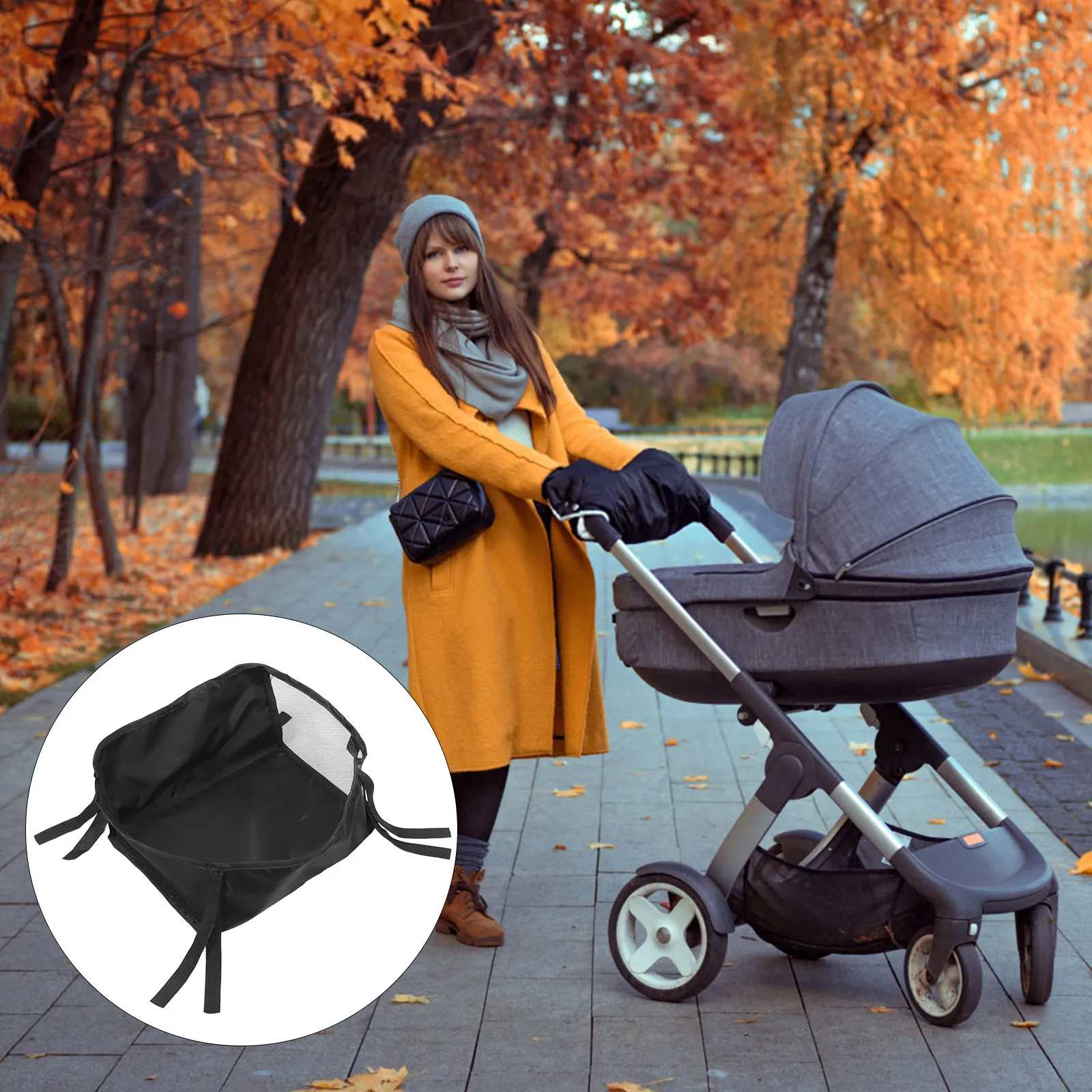 Stroller Storage Bag Under Baby Stroller Bottom Basket Oxford Cloth Lightweight Portable Large Capacity Organizer for Bottles