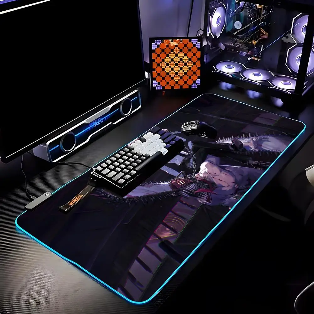 

C-chainsaw Man Mouse Pad RGB HD Mousepad Pad Rug Desk Mat Computer Gaming PC Accessories Rubber Keyboard LED Mats