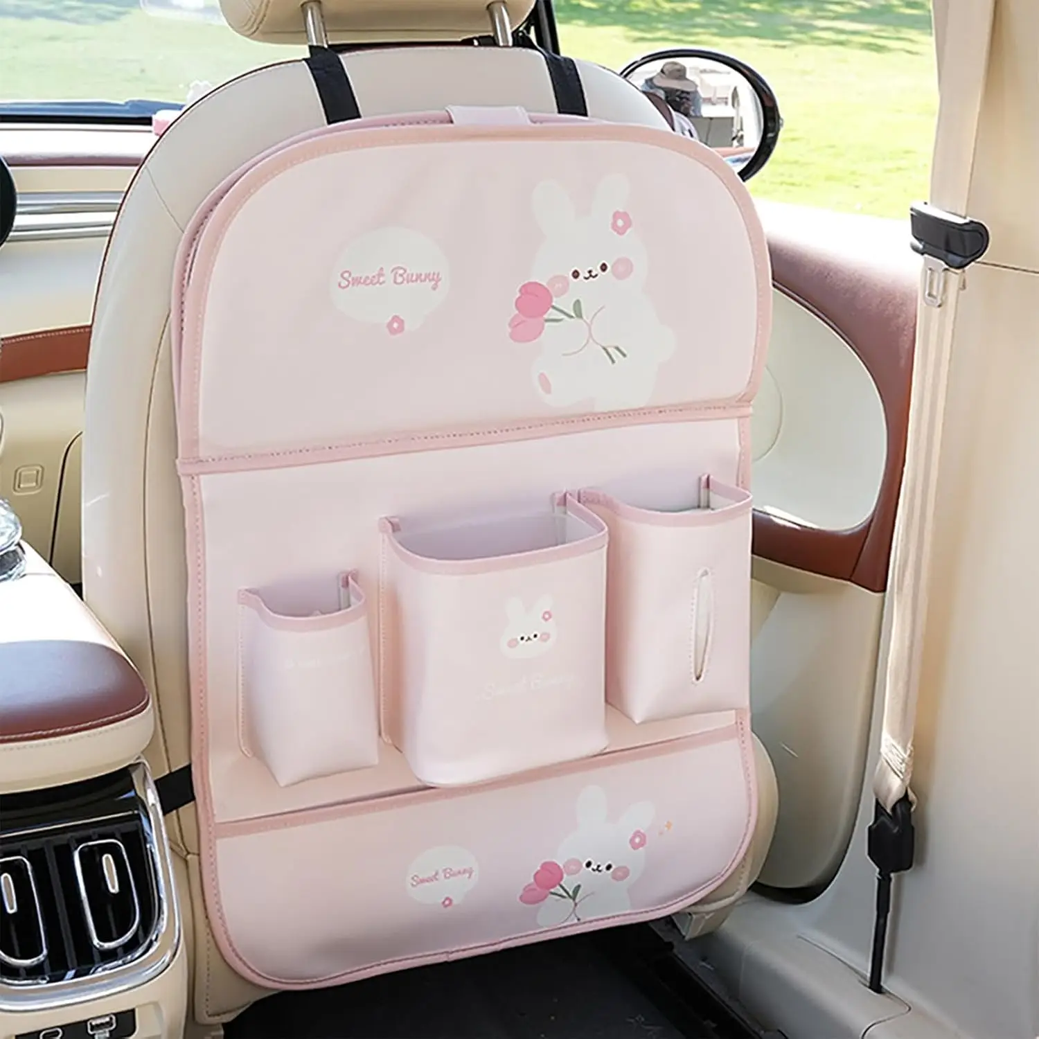 Leder Deluxe Auto-Rücksitz-Organizer - Multifunktionaler Stauraum, Klappbarer Esstisch, Anti-Kick-Pad, Dekoratives Auto-Zubehör 67*46cm