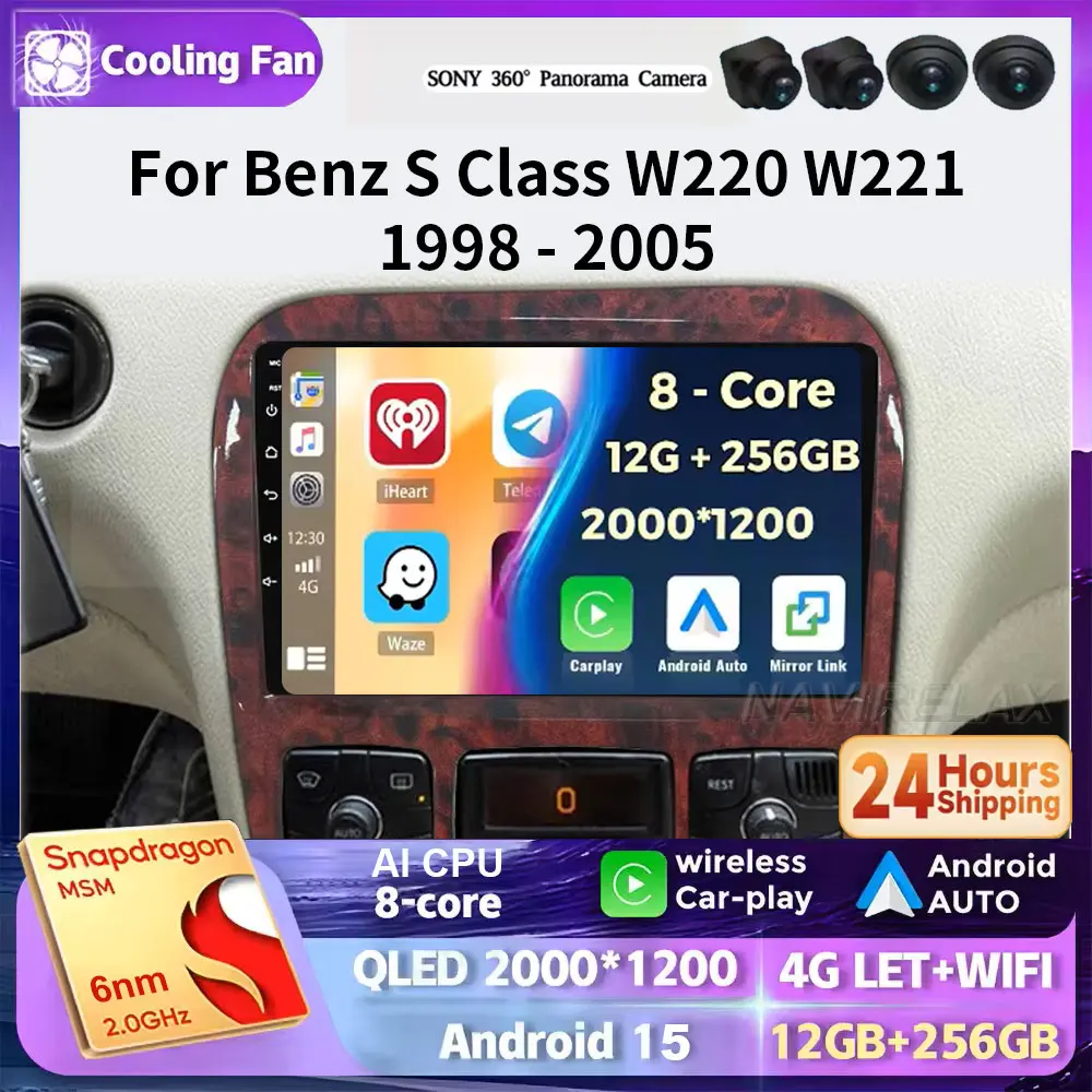 

Android 15 Car Radio For Mercedes Benz S Class W220 S280 S320 S350 S400 S430 S500 S600 AMG 1998-2005 GPS WIFI 4G Carplay Auto