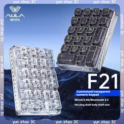 AULA F21 Transparent Number Keyboard 21 Key 3 Mode Rgb Mini Keyboard Hot Plug Mechanical Keyboard Office Keyboard Gift