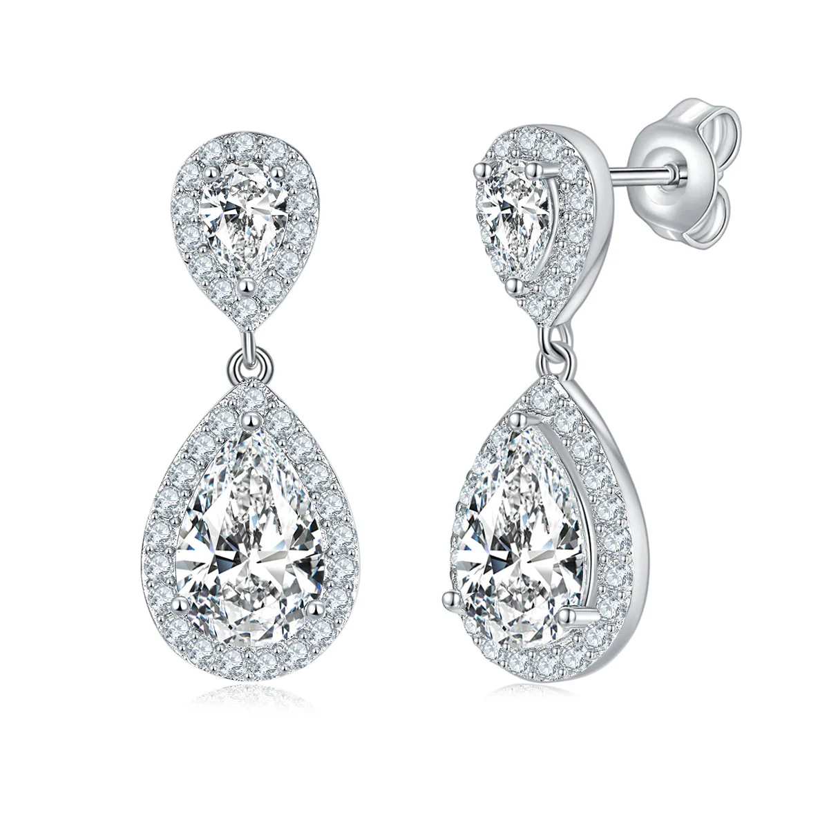 Ruizuan Luxury 925 Sterling Silver Gold Plated Water Drop D Color Pear Shaped Moissanite Earrings