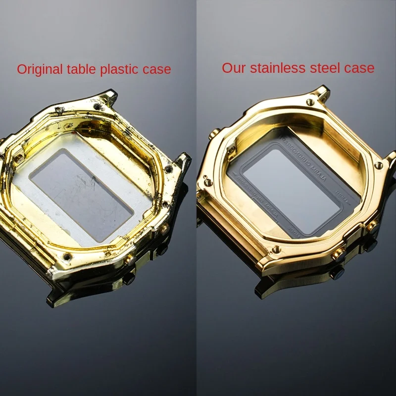A158/159 時計シェルベゼルアクセサリーカシオ A158WA A159W-N1 ステンレススチールケースとストラップメタル時計ケース Mod キット