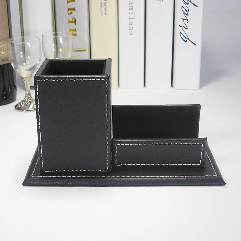 

Pen Holder Business Card Desktop Organizer Pu Stand Pencil Holders Pot for
