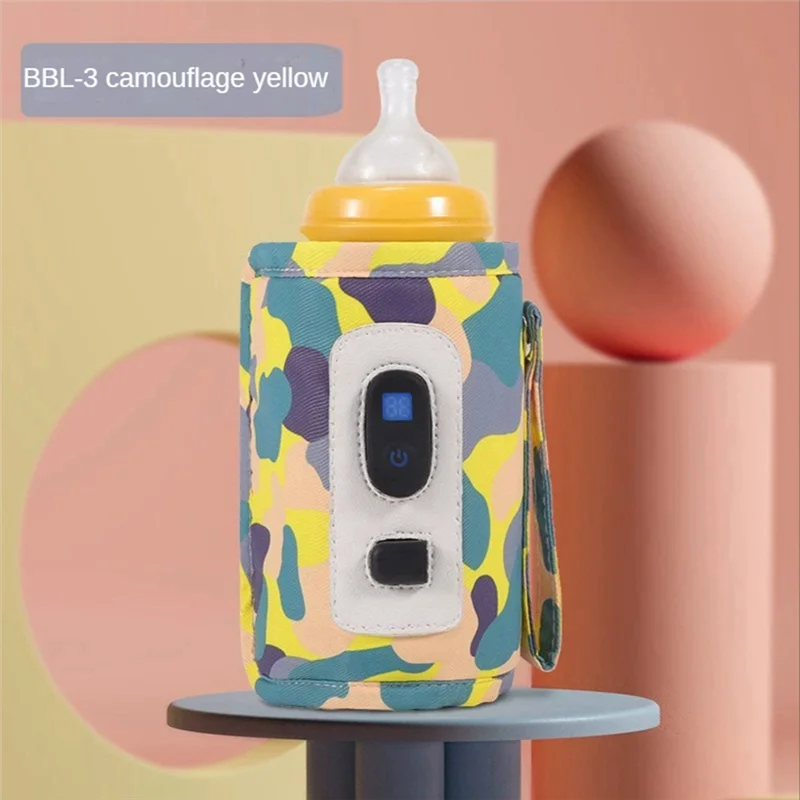 Universal USB Milk Warmer Travel Stroller Insulated Bag Digital Display Baby Nursing Bottle Heater -Camouflage Yellow