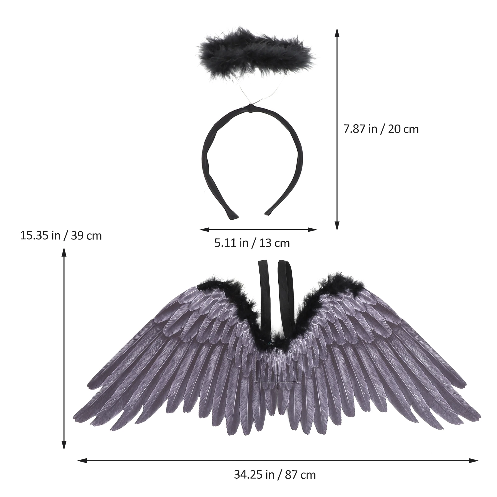 1セット 大きな白い天使の羽のヘッドバンド ハロウィンコスチューム小道具 女性 女の子 妖精 ロールプレイ パーティーアクセサリー コスプレ