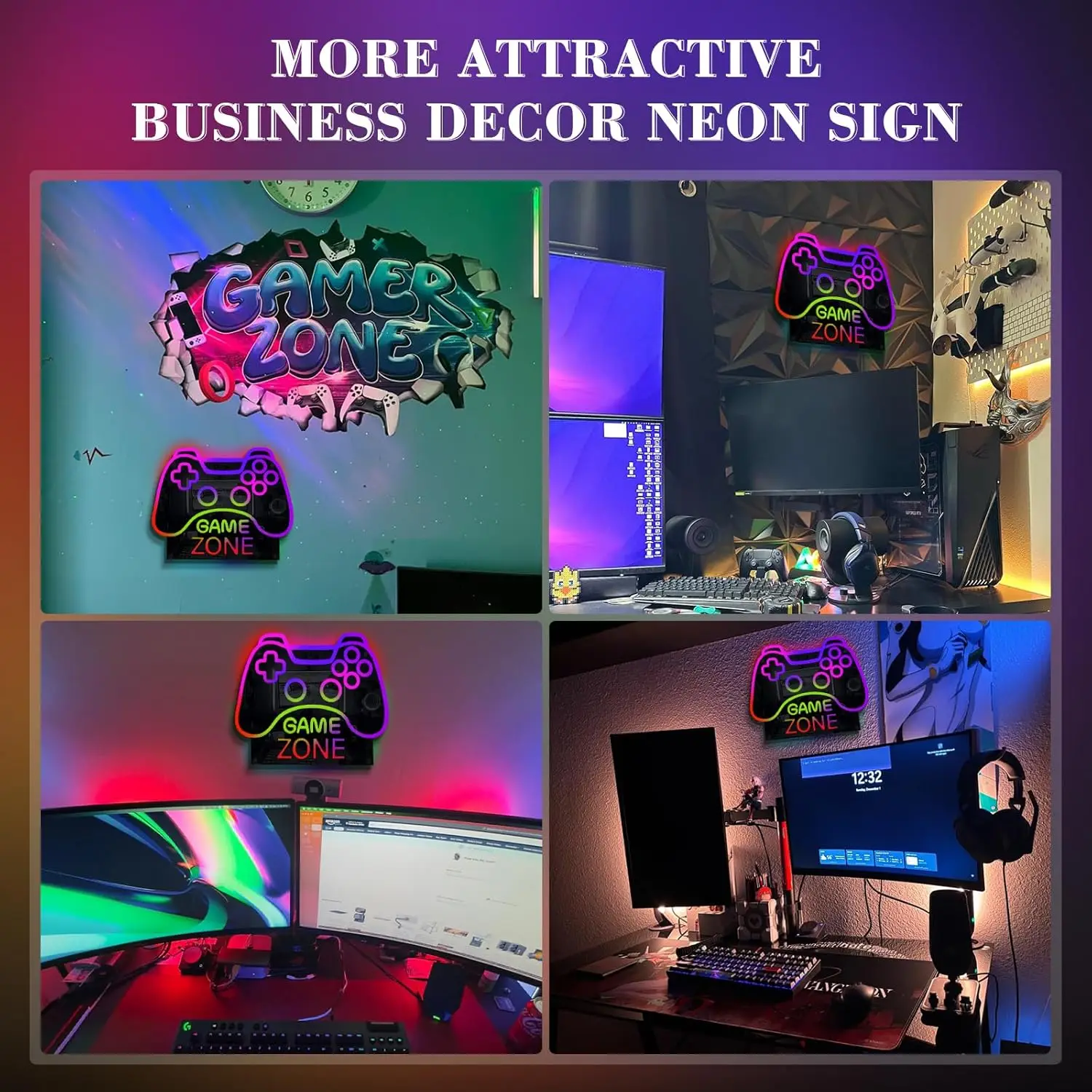 Insegna al neon con zona di gioco RGB Insegne luminose a specchio Decorazione da parete per sala giochi Home Party Pub Club Regali per bambini