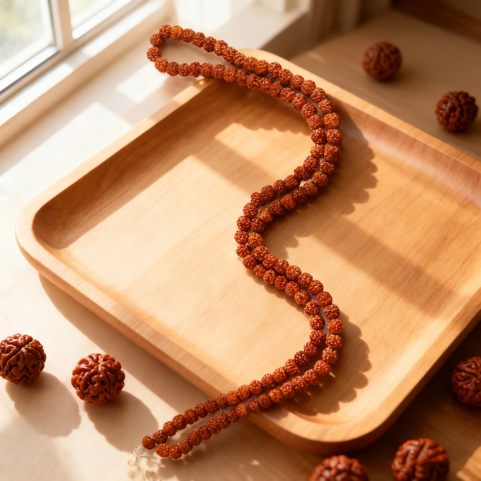 Natural Rudraksha Bodhi Beads 108 7MM Beads DIY Making Bracelets Long Necklace Prayer Buddhist Meditation Jewelry Spiritual Mala view 2
