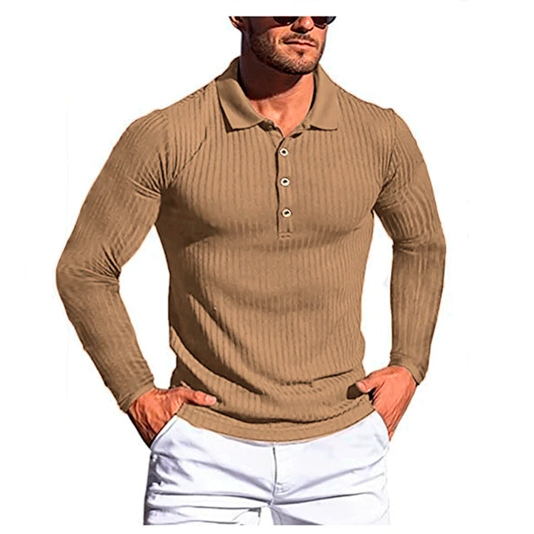 Mens Stripe Polo European American Size Men Long Sleeve Sports Polo Fashionable Knitted Stretch Breathable Lapel Fitness T-Shirt