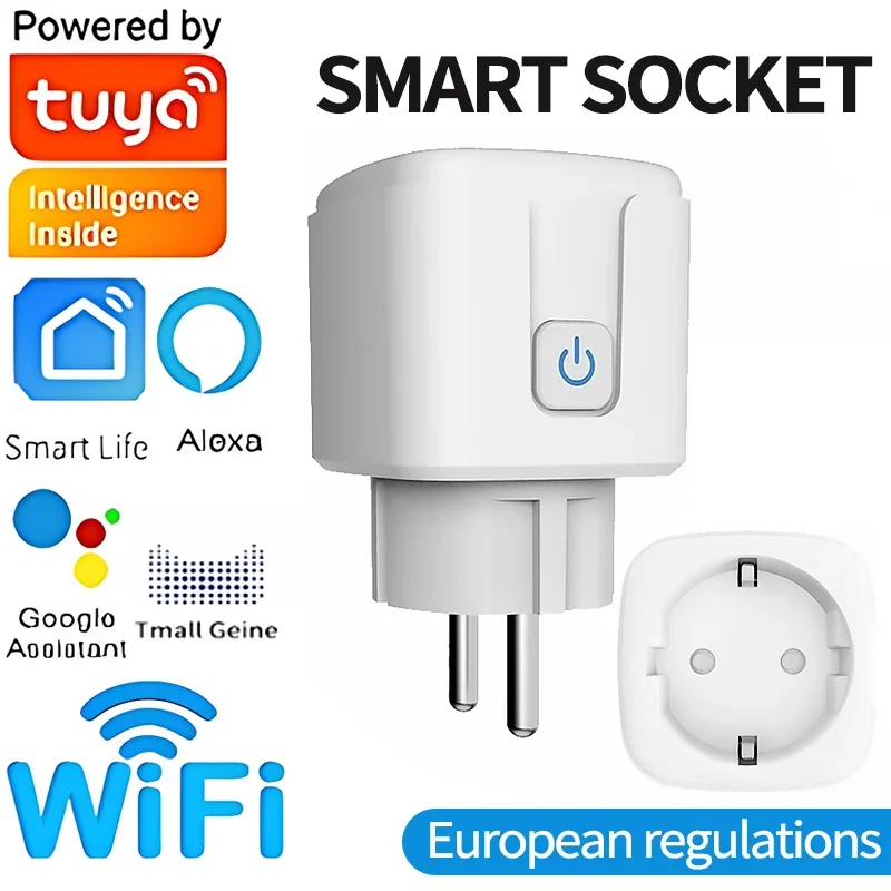 

Tuya 16A/20A WiFi Smart Socket EU Smart Plug With Power Monitoring Timing Function Voice Control With Alexa Google Hom