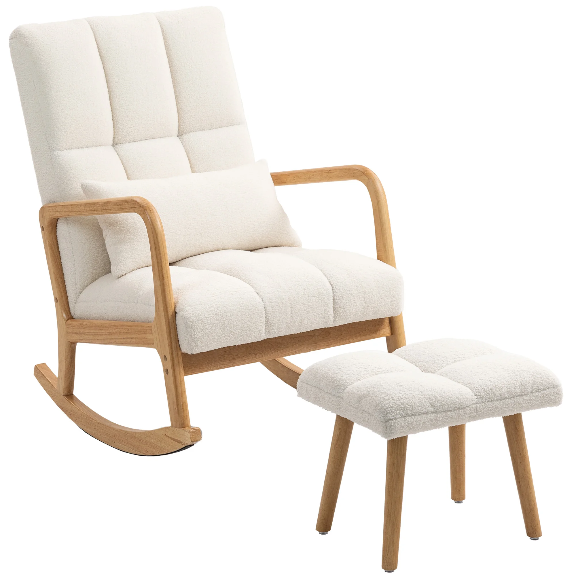HOMCOM Silla Mecedora con Reposapiés, Sillón de Relax Tapizado en Bouclé con Cojín Acolchado, Respaldo Ergonómico, Reposabrazos
