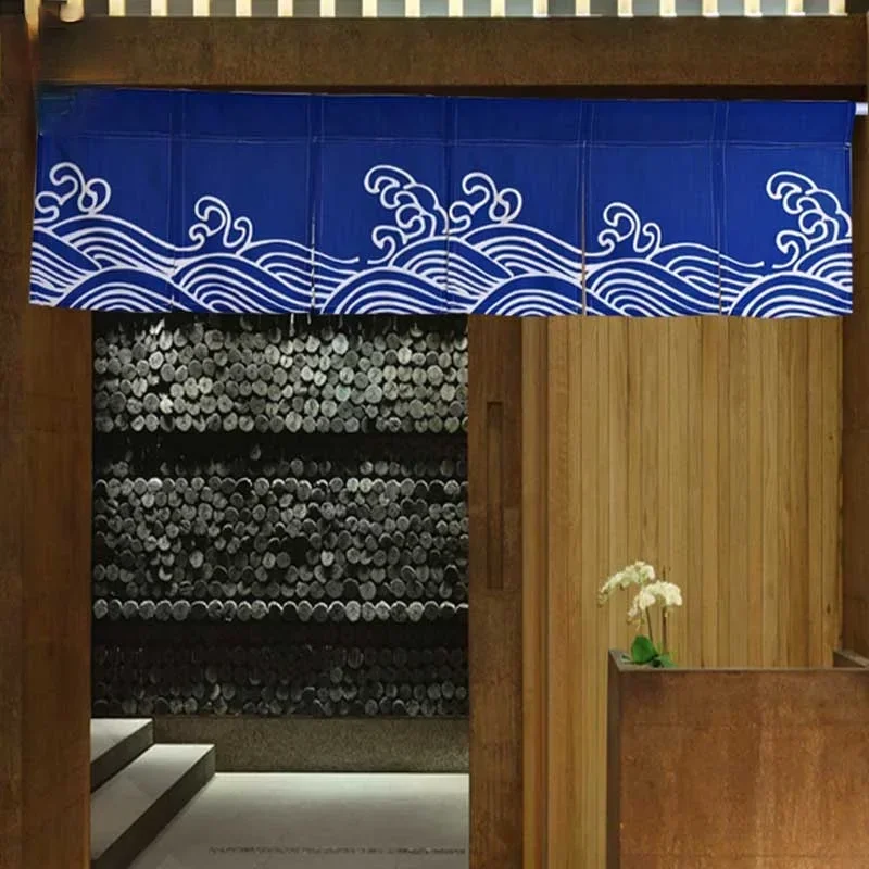 Japanese Style Ocean Wave Horizontal Curtain Sushi Restaurant Noren Curtain Restaurant Kitchen Curtain Bar Home Decoration