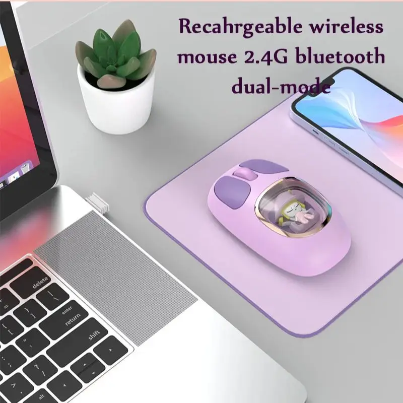 Wireless 2.4G Bluetooth Dual-mode Mouse Connect Multiple Devices Recahrgeable Cute Doll Design Light Weight Portable For Office