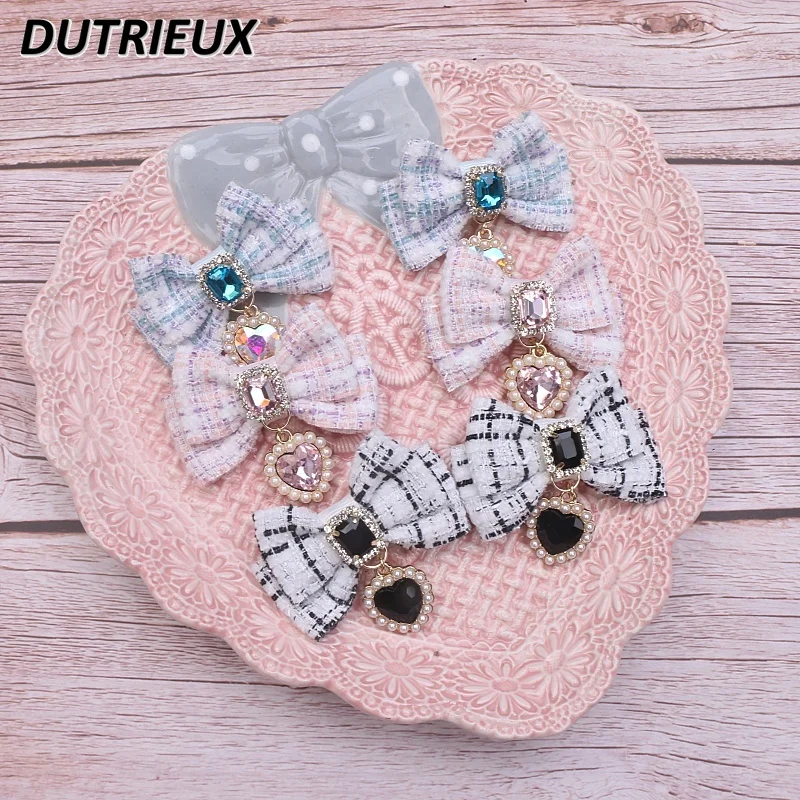 

Japanese Mass-Produced Handmade Sweet Cute Bow Plaid Barrettes a Pair of Hairclips Side Clip Hair Accessories Barrettes