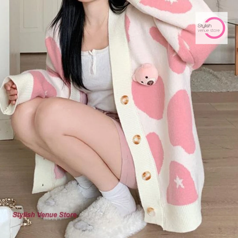 النمط الفرنسي التباين اللون الحب سترة معطف المرأة الخريف والشتاء بالإضافة إلى حجم سترة فضفاضة سترة الدب معطف الزخرفية #1