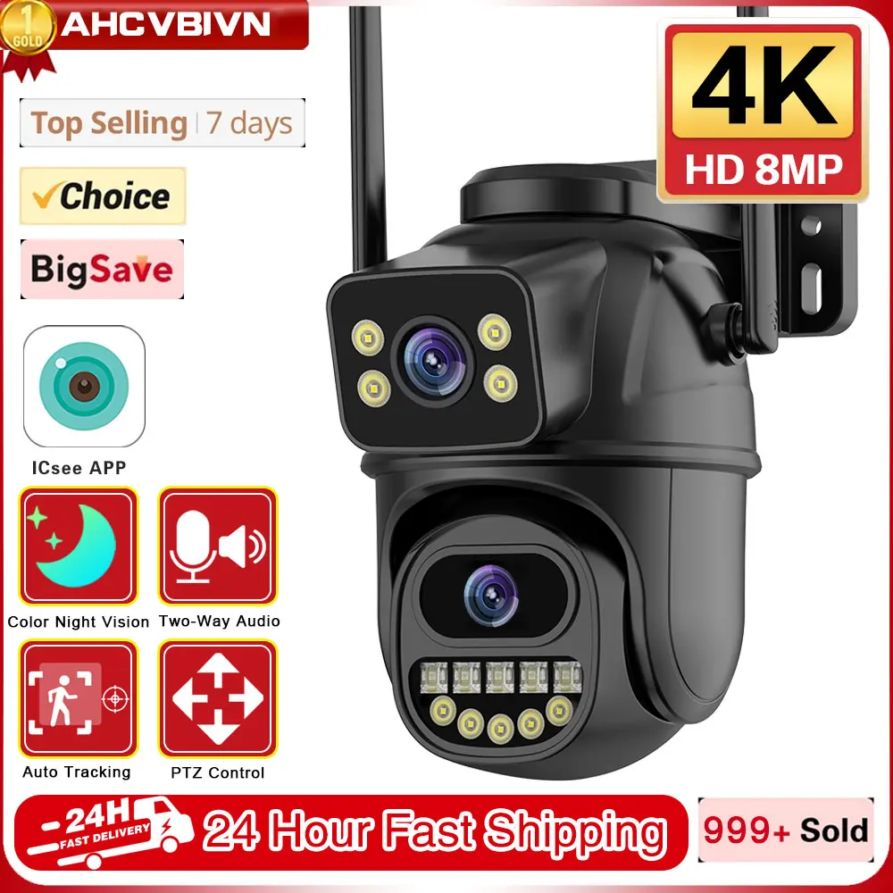 

ICSEE HD 8MP PTZ WiFi 4K Camera Dual Lens Dual Screens Security Protection Color NightVision AI Track Outdoor IP CCTV Survalance