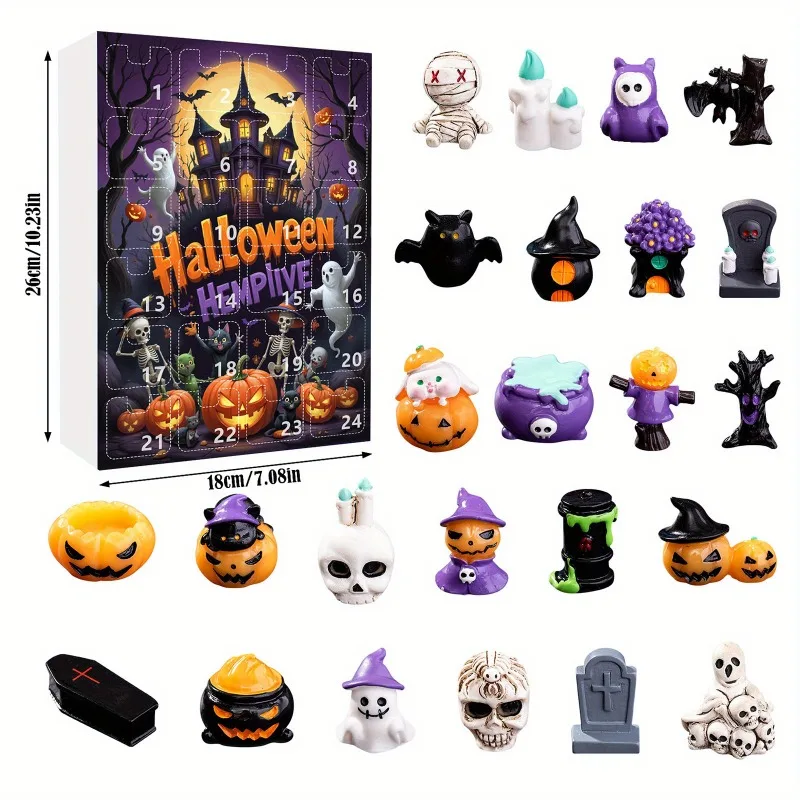 24 stks Blind Box Set voor Kinderen Halloween Countdown Adventskalender 24 Verrassingsdoos Figuren Halloween Party Decor Hars Standbeelden