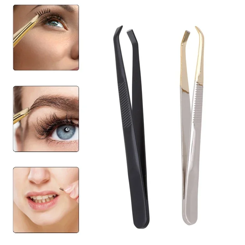 1PCS Stainless Steel Flat Slant Tip Eyebrow Eyelash Makeup Tweezer Beauty Tools Eyebrow Tweezers Facial Hair Removal Clip