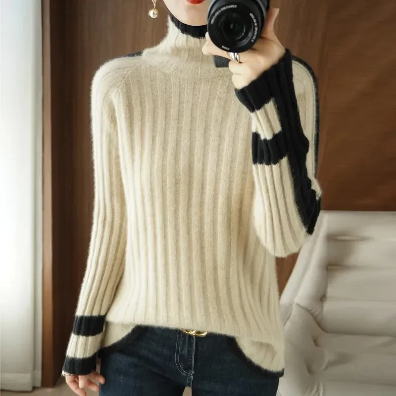 Women Sweater Winter Cashmere Turtleneck Warm Knitwear Korean Casual Solid Bottoming Shirt Fashion Knit Pullovers Sweater